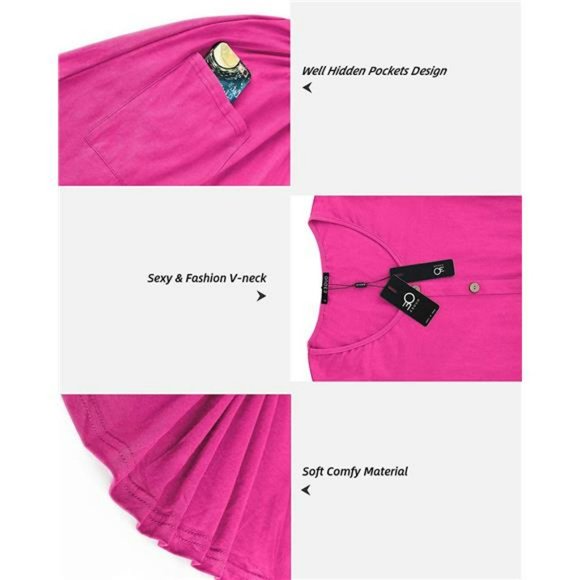 Women's V Neck Button Down Skater Dress with Pockets - Picture 2 of 6